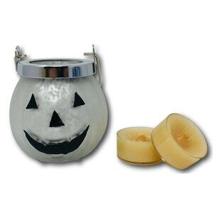 Yankee Candle Shimmering Silver Pumpkin Votive Holder w/2 Tea Lights